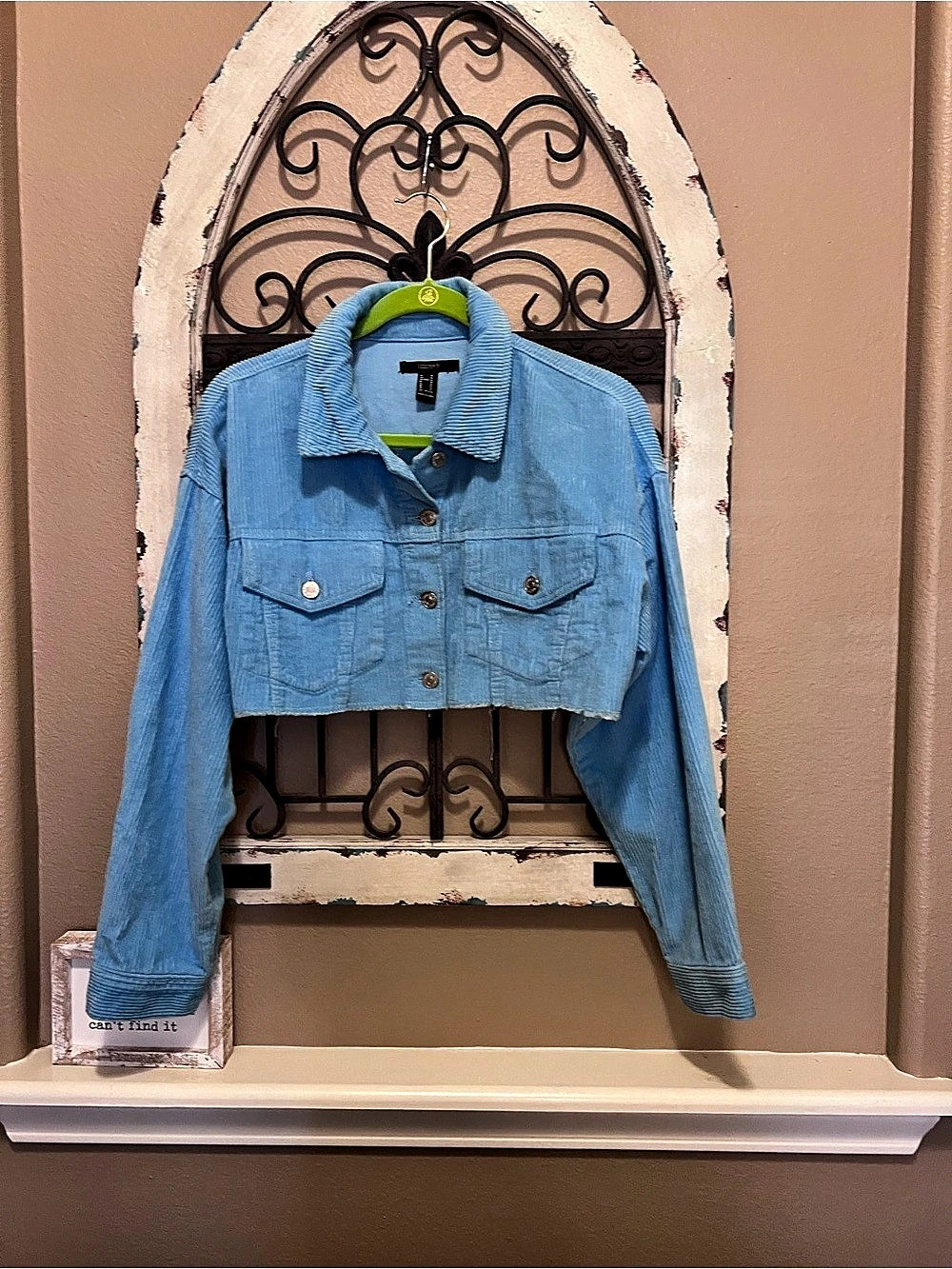 Forever 21 Cropped Corduroy Trucker Jacket Blue Medium